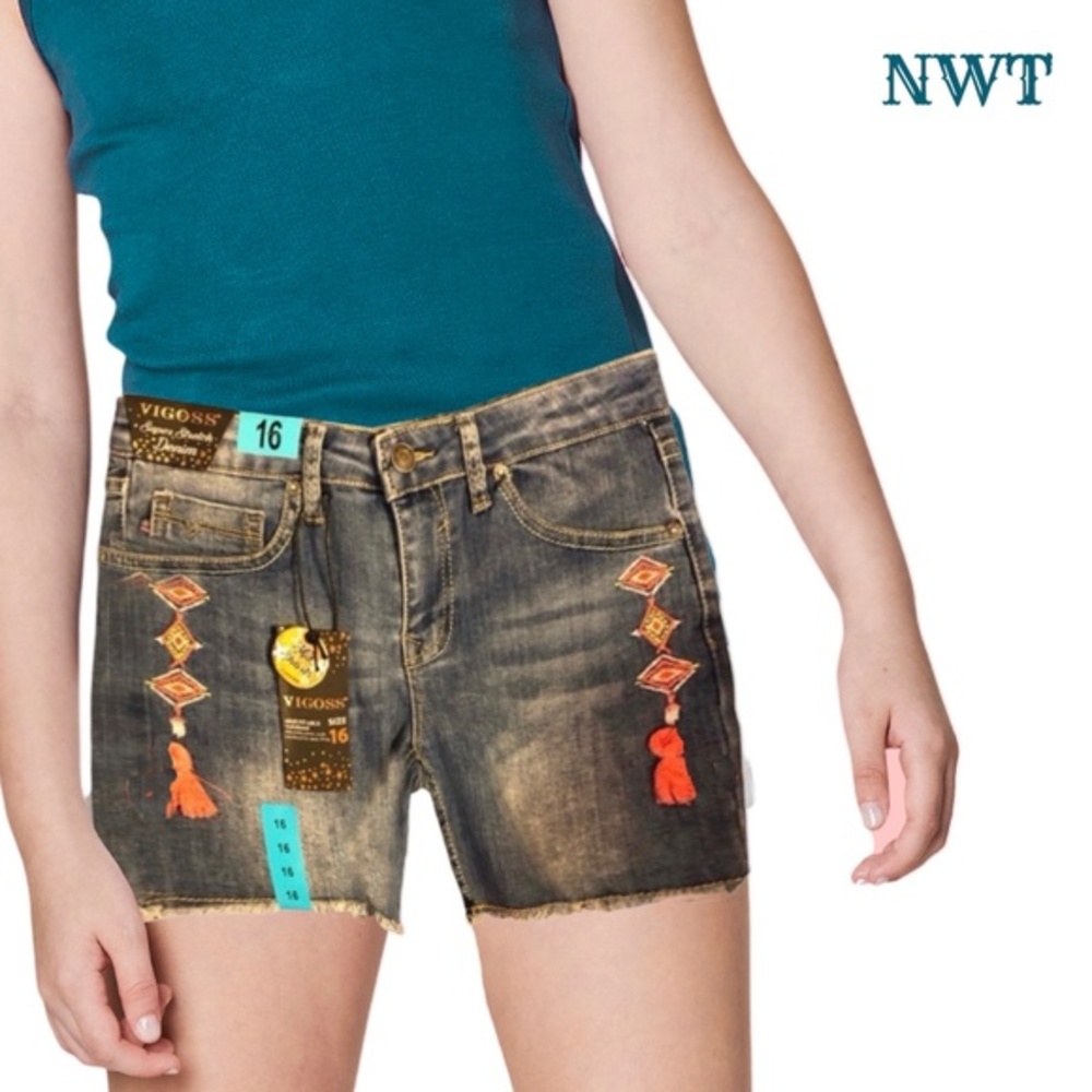 GIRLS Vigoss embroidery & tassel Jean shorts